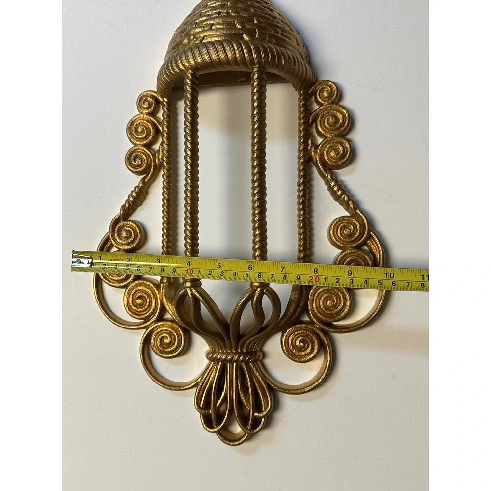 Vintage 1972 MCM Retro Burwood Plastic Gold Birdcage Wall Hanging Pocket Planter